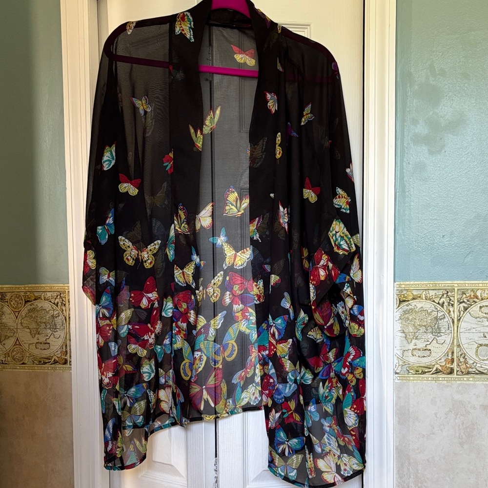 Colorful Butterfly Print Kimono